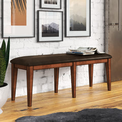 Dining Bench, 60 in Wide, Brown Wood with Dark Brown Seat