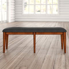 Dining Bench, 60 in Wide, Brown Wood with Dark Brown Seat