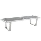 Dining Bench, 60 Inch Wide, Stainless Steel Metal with Squared Legs