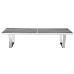 Dining Bench, 60 Inch Wide, Stainless Steel Metal with Squared Legs