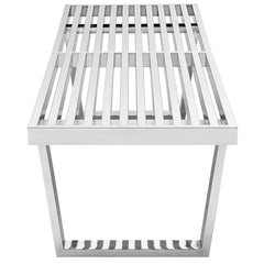 Dining Bench, 60 Inch Wide, Stainless Steel Metal with Squared Legs