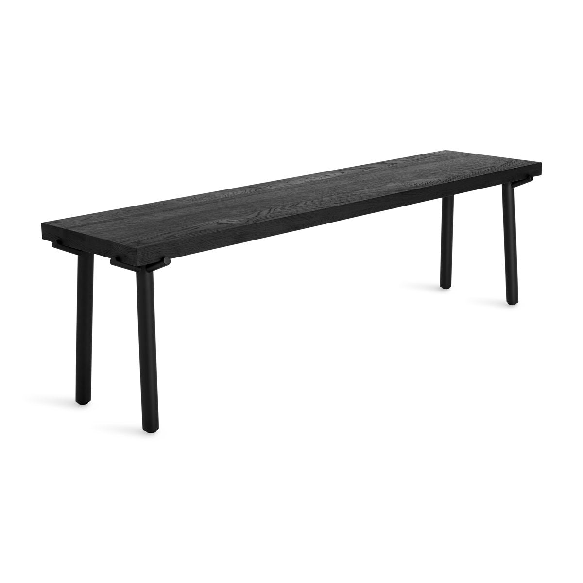 Dining Bench, 61 In Wire-Brushed Oak in Black with Black Steel Legs
