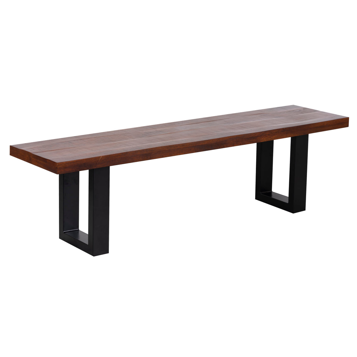 Dining Bench, 62 In Solid Mango Wood with Iron Sled Legs, Brown