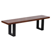 Dining Bench, 62 In Solid Mango Wood with Iron Sled Legs, Brown