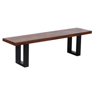 Dining Bench, 62 In Solid Mango Wood with Iron Sled Legs, Brown