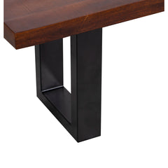 Dining Bench, 62 In Solid Mango Wood with Iron Sled Legs, Brown