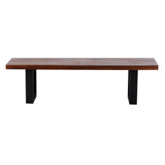 Dining Bench, 62 In Solid Mango Wood with Iron Sled Legs, Brown