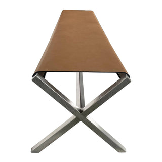 Dining Bench, 62 in W, Brown Polyester Blend with Metal X-Legs