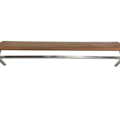Dining Bench, 62 in W, Brown Polyester Blend with Metal X-Legs