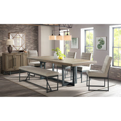 Dining Bench, 64-Inch Backless, Beige Polyester with Metal Legs