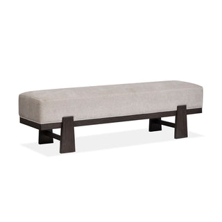 Dining Bench, 64 Inch Oak with Beige Fabric Seat, Coffee Bean