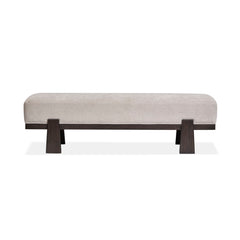 Dining Bench, 64 Inch Oak with Beige Fabric Seat, Coffee Bean