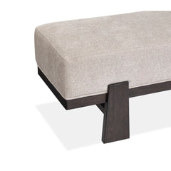 Dining Bench, 64 Inch Oak with Beige Fabric Seat, Coffee Bean