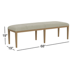 Dining Bench, 68 In Solid Wood with Upholstered Seat