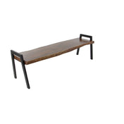 Dining Bench, 71.5 In Wide, Brown Solid Wood with Metal Legs