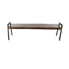 Dining Bench, 71.5 In Wide, Brown Solid Wood with Metal Legs