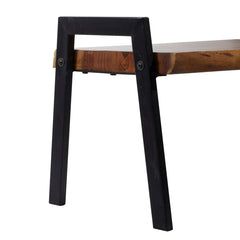 Dining Bench, 71.5 In Wide, Brown Solid Wood with Metal Legs