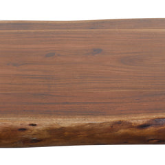 Dining Bench, 71.5 In Wide, Brown Solid Wood with Metal Legs
