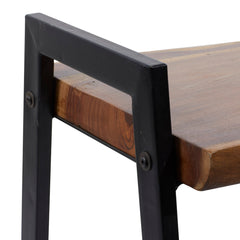 Dining Bench, 71.5 In Wide, Brown Solid Wood with Metal Legs
