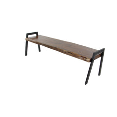 Dining Bench, 71.5 In Wide, Brown Solid Wood with Metal Legs