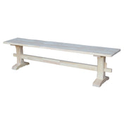 Dining Bench, 72 in Wide, Unfinished Solid Rubberwood with Trestle Legs