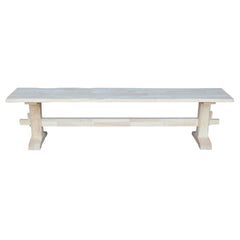 Dining Bench, 72 in Wide, Unfinished Solid Rubberwood with Trestle Legs