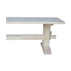 Dining Bench, 72 in Wide, Unfinished Solid Rubberwood with Trestle Legs