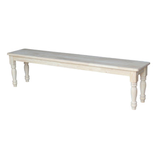Dining Bench, 72 in Wide, Unfinished Solid Wood with Turned Legs