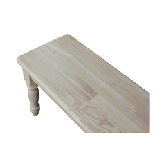 Dining Bench, 72 in Wide, Unfinished Solid Wood with Turned Legs
