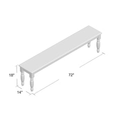 Dining Bench, 72 in Wide, Unfinished Solid Wood with Turned Legs