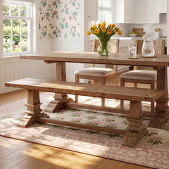 Dining Bench, 82 Inch Reclaimed Pine with Sled Legs, Natural