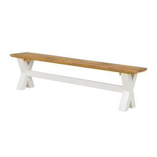 Dining Bench, Acacia Wood with X-Legs in Brown and White