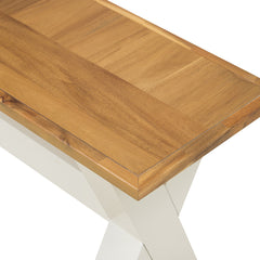 Dining Bench, Acacia Wood with X-Legs in Brown and White