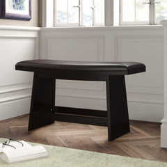 Dining Bench, Black Faux Leather with Solid Wood Legs