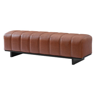 Dining Bench, Brown Channel-Tufted Upholstery with Black Rubberwood Legs