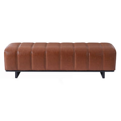 Dining Bench, Brown Channel-Tufted Upholstery with Black Rubberwood Legs