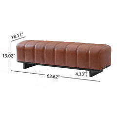 Dining Bench, Brown Channel-Tufted Upholstery with Black Rubberwood Legs