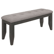 Dining Bench, Button-Tufted Gray Fabric Seat with Dark Gray Wood Legs