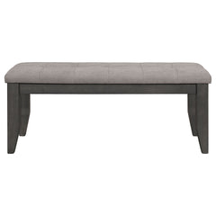 Dining Bench, Button-Tufted Gray Fabric Seat with Dark Gray Wood Legs