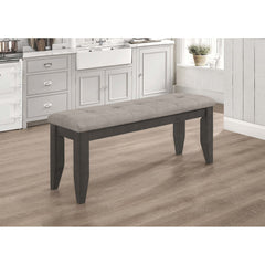 Dining Bench, Button-Tufted Gray Fabric Seat with Dark Gray Wood Legs