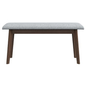 Dining Bench, Gray Fabric with Brown Solid Wood Legs