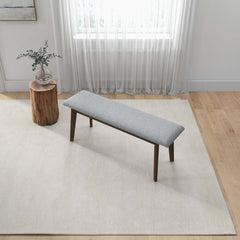 Dining Bench, Gray Fabric with Brown Solid Wood Legs