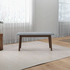 Dining Bench, Gray Fabric with Brown Solid Wood Legs