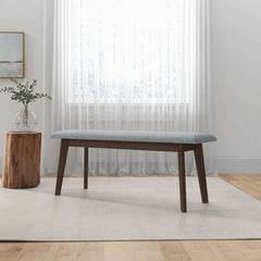 Dining Bench, Gray Fabric with Brown Solid Wood Legs