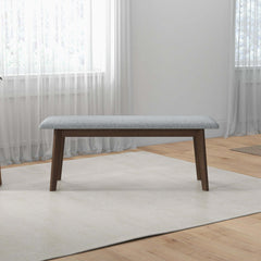 Dining Bench, Gray Fabric with Brown Solid Wood Legs