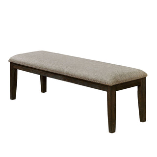 Dining Bench, Gray Fabric with Nailhead Trim and Wood Legs