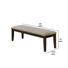 Dining Bench, Gray Fabric with Nailhead Trim and Wood Legs