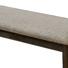 Dining Bench, Gray Fabric with Nailhead Trim and Wood Legs