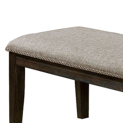 Dining Bench, Gray Fabric with Nailhead Trim and Wood Legs