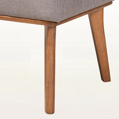 Dining Bench, Gray Upholstered Seat with Walnut Brown Wood Legs